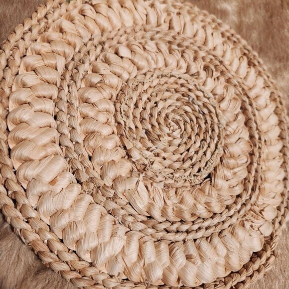 Vintage 1980s Rafia Woven Needlepoint Trivets With Floral Design Set Of 2 Cottag - Picture 6 of 6